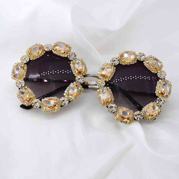 

fashion women girls retro luxury multi color gems round sunglasses crystal designer summer beach glasses, White;black