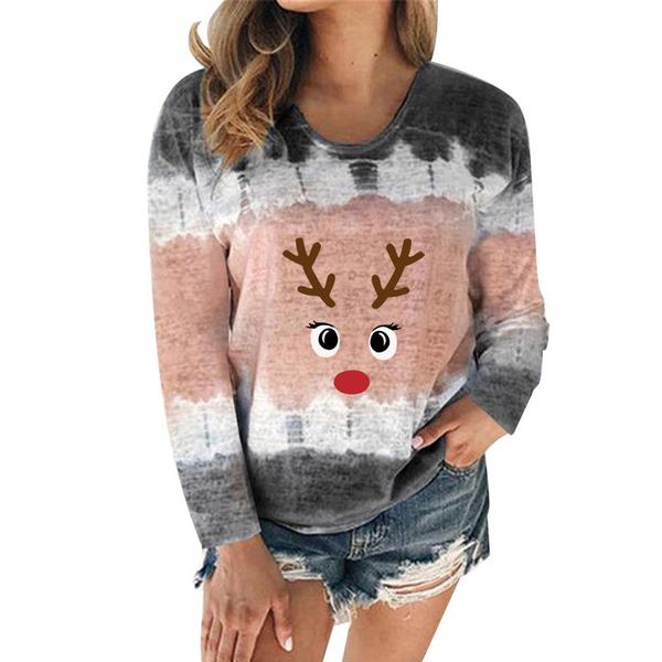 

women's christmas tie dye splicing sweater sportswear long sleeve splicing elk printing loose casual sweater pullover christmas, Black