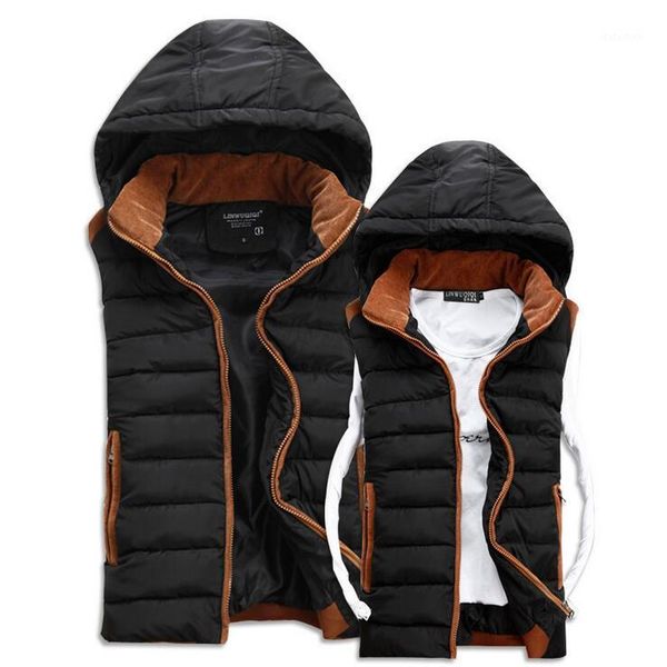

wholesale- lover vest men winter coat 2015 plus velvet mens vest male hooded vests men women cotton padded sleeveless jacket man waistcoat1, Black;white