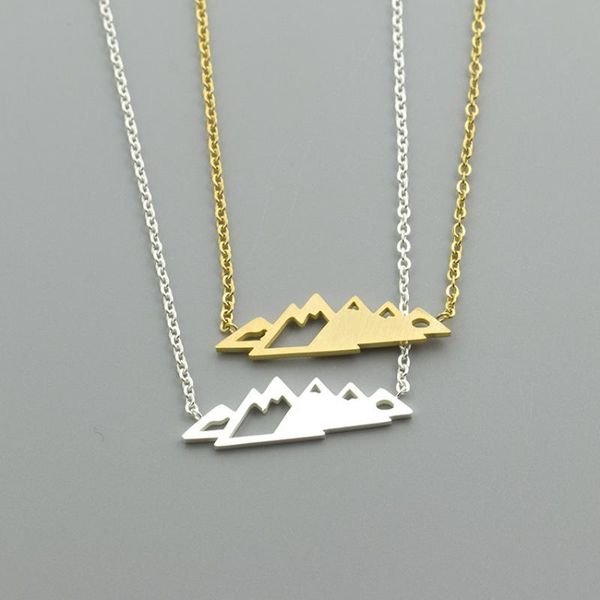 

10pcs/lot minimalist jewelry collar mujer gold color snowy mountain necklace stainless steel gold chain geometric choker, Silver