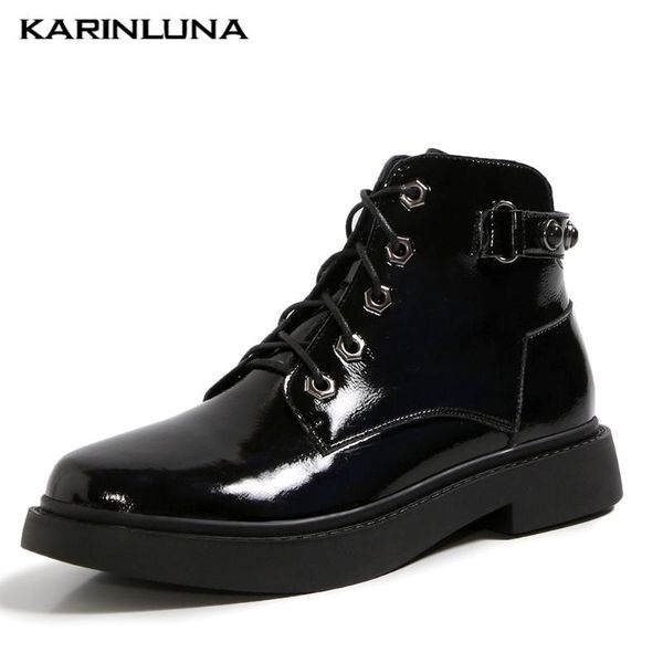 

karin 2020 fashion brand shoes cow leather bukle straps cross-tied ankle boots casual round toe low heels women shoes, Black