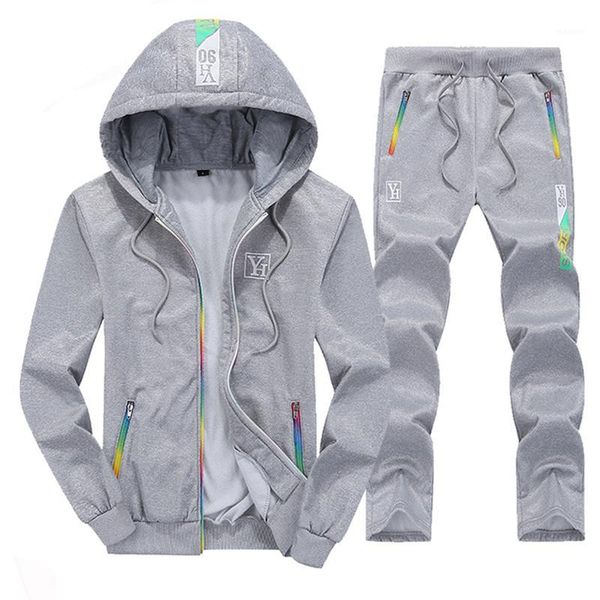

patchwork mens hoodies set autumn two piece casual tracksuit men hooded jacket pant brand clothes sportswear trainingspak mannen1, Gray