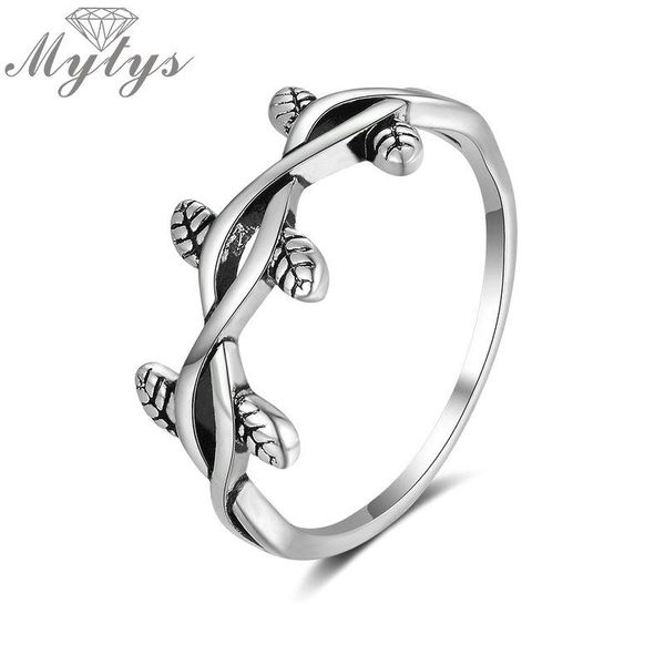 

band rings mytys interlaced vines ring for women plant design simply fashion stacking accessories retro antique desing r2122, Silver