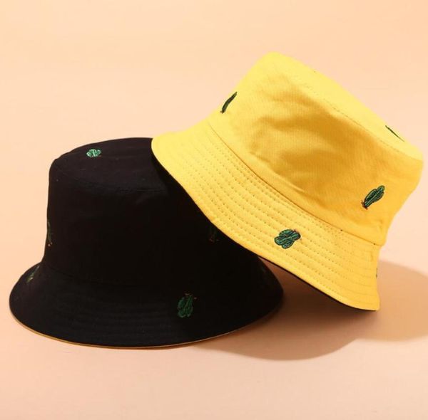 

2020 reversible 4 colors cactus bucket hat chapeau fashion fishing hat bob caps women men panama summer sun cap