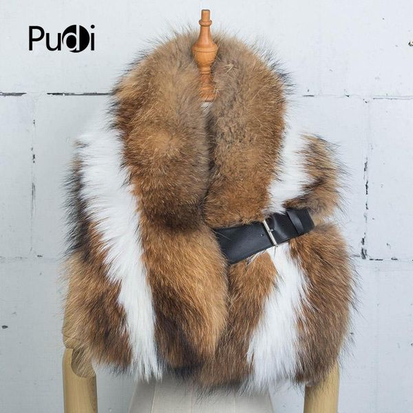 

aorice sf734 the new women's winter fur scarf real raccoon fur scarf with belt big collar for women, Blue;gray