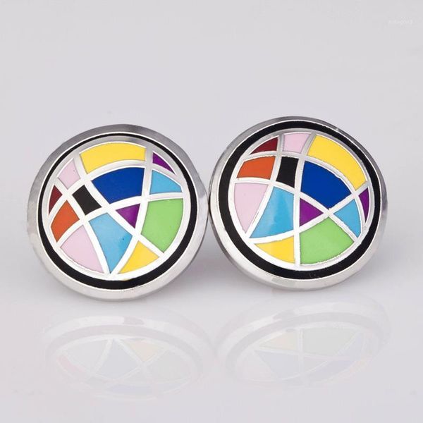 

stud selling star product rainbow lines stripe design enamel jewelry earring stud,1pair/pack1, Golden;silver