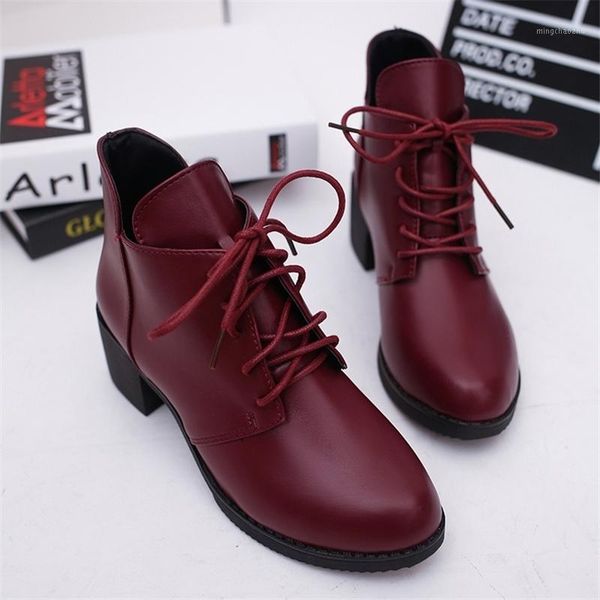 

boots marlisasa women classic round toe wine red pu leather autumn lace up lady cool stylish black comfort summer shoes h63971