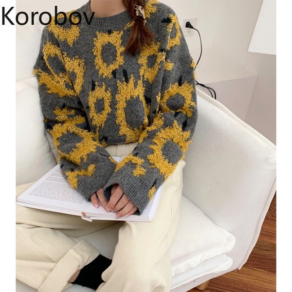 

korobov 2020 new arrival women sweaters vintage flower embroidery o neck female pullovers korean elegant sueter mujer h1211, White;black