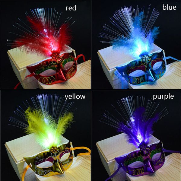 

light fiber mask halloween costume party led princess feather mask children's little toy party decoration performance tool led light ma