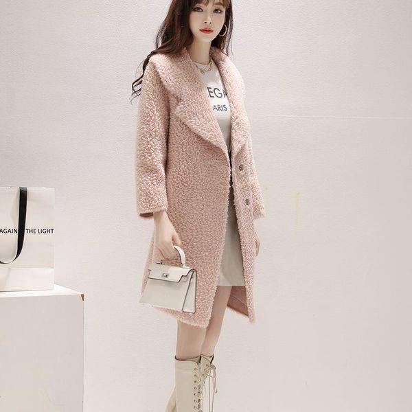 

2020 new natural shearling mid-long coats women real fur coat plus size sheepskin jacket elegant lamb fur overcoat q306, Black