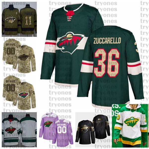 

2021 reverse retro customize #36 mats zuccarello minnesota wild hockey jerseys golden edition camo veterans day fights cancer custom shirts, Black;red