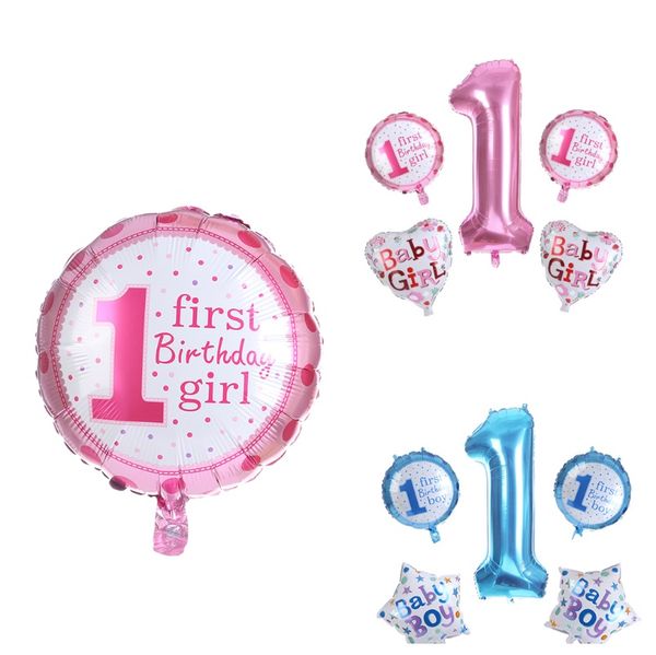 

5pcs baby 1st birthday foil star heart balloons baby boy girl 1 years old birthday party decoration h wmtmvt