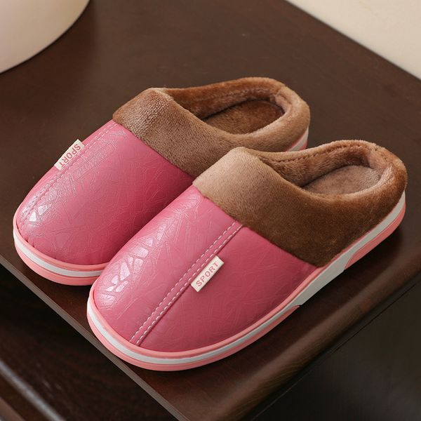 

qweek pu home soft slippers women winter house slippers warm plush man indoor slippers couples shoes women anti slip shoes x1020, Black