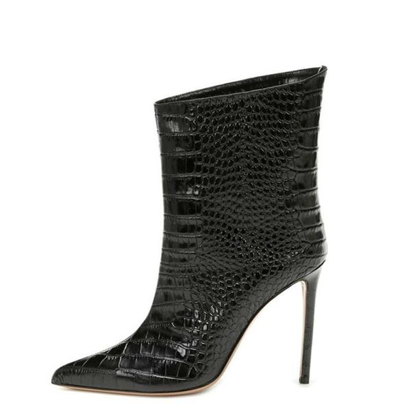

boots yechne women's high heel ankle woman snakeskin pattern pointed toe autumn winter shoes black
