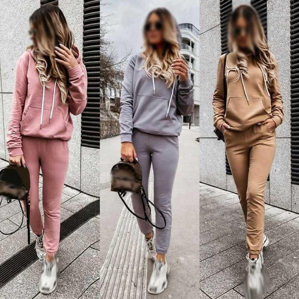 

ladies loungewear tracksuits set lounge hoodies suit pants wear women 2pcs1, Gray