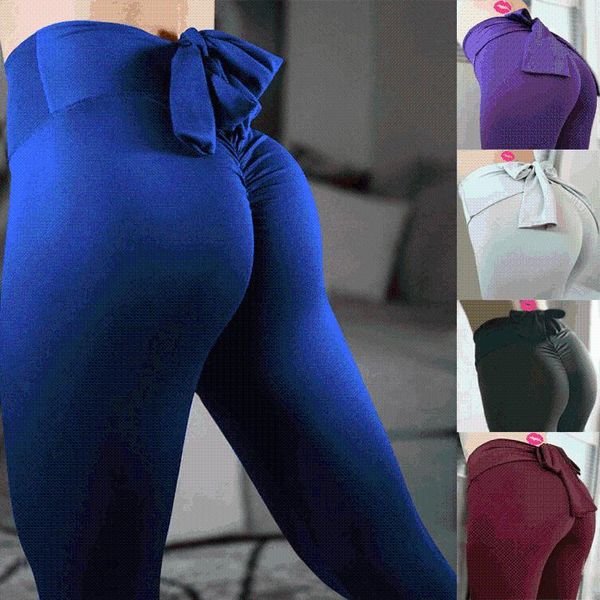 

yoga outfits 2021 tight-fitting slim-fitting hip-lifting sports fitness running tights are thin solid color bow pants women, White;red
