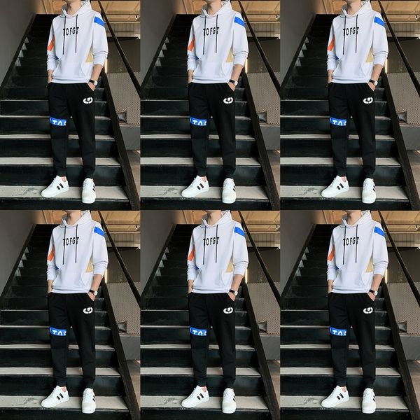 

hyqpl youth spring sweater hooded fat boy coat sweater coatjunior high school high school korean sports coat student fashion two piece suit, Black