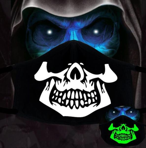 

factory 1pcs cotton dustproof pm2.5 anime cartoon black woman men night glow in dark skull mouth masks half muffle face pes6b
