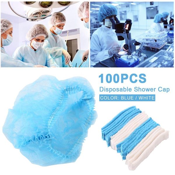 

100pcs hair salon travel stretch hat l home elastic disposable shower cap dustproof bouffant non woven fabric portable spa