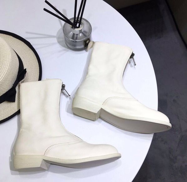

designer womens boots luxury white front sliver zipper leather round head high heel boots with box size 35-40, Black