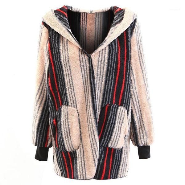 

european american fashion plush jacket women's long hooded long-sleeved windbreaker autumn winter warm wild casual jacket a6071, Black;brown