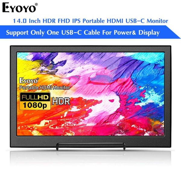 

monitors eyoyo em14f 14.0" ips portable gaming monitor 1920x1080 fhd usb type c ps4 switch screen display for phone lappc