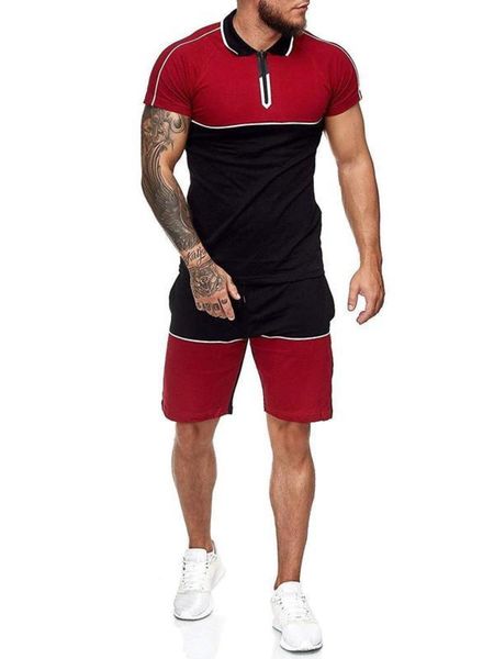 

summer sports suit color matching new slim fit casual fashion men's sportswear, Gray