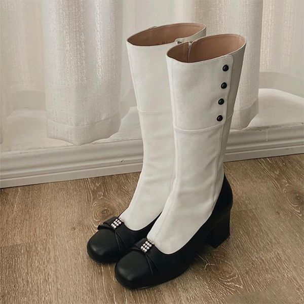 

deat 2021 new spring and summer fashion casual round head square heel solid color shoes single boots women's sh566, Black