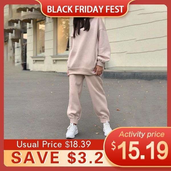 

two piece set casual fleece tracksuit women winter 2020 women's sets oversized hooded long sleeve hoodie sport pants lady suit1, Gray