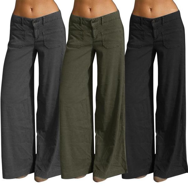 

women's pants & capris elegant wide leg women's summer trousers 2021 zanzea vintage button front zip turnip causal plus size panta, Black;white
