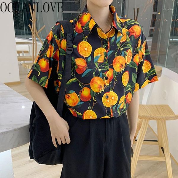 

women's blouses & shirts oceanlove summer print short sleeve 2021 casual women fashion student all match ins retro blusas girls 151781, White