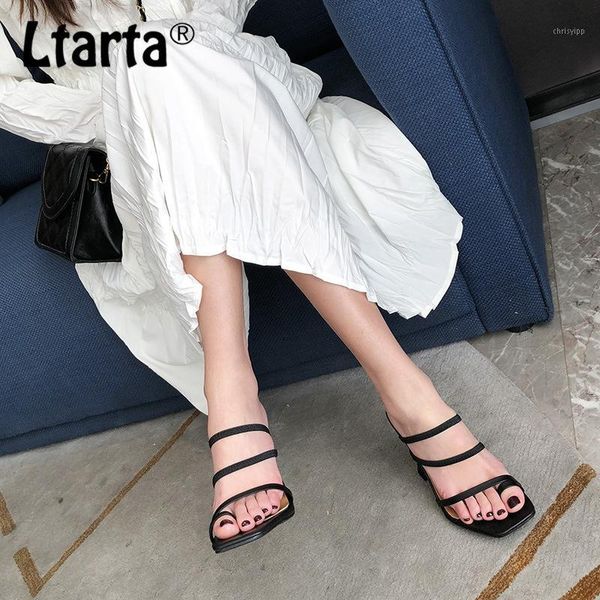 

ltarta women's shoes summer simple wear stiletto high-heeled elastic band toe sandals casual slipper cwf1, Black
