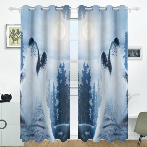 

wolf forest tree night moon curtains drapes panels darkening blackout grommet room divider for patio window sliding glass door1