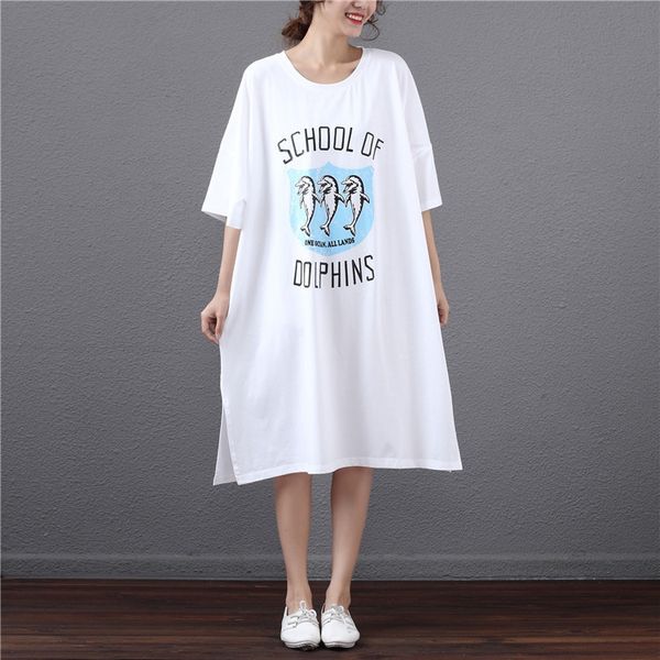 

200kg fashionable summer new plus size women's fat mm loose t-shirtjacket cotton t-shirt korean long cotton t-shirt skirt lgkme, White
