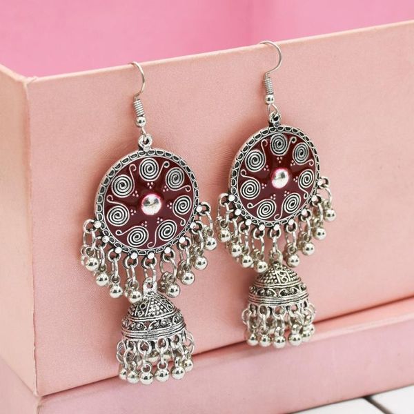 

dangle & chandelier afghan metal carved flower bells statement drop earrings for women bohemian jhumka earring egypt turkish jewelry, Silver