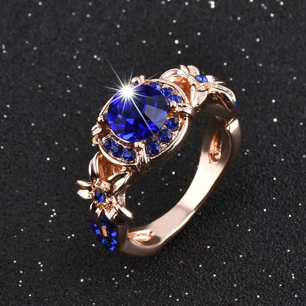 

flower europe fashion ring exquisite blue mixed zircon size 5-11#, Silver