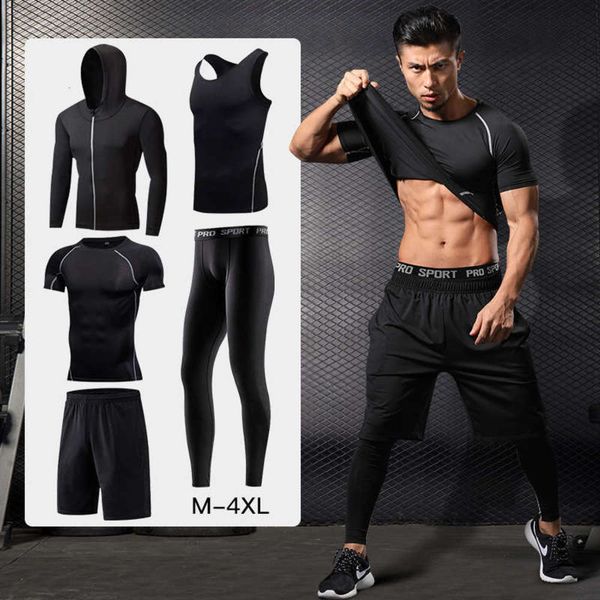 

fitness men's quick dry clothes new basketball sports tight running suit hoodie 5, Gray