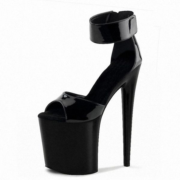 

sandals all match concise elegant small size women's 20cm super high heeled shoes 8 inches fetish thick platform hook loop, Black