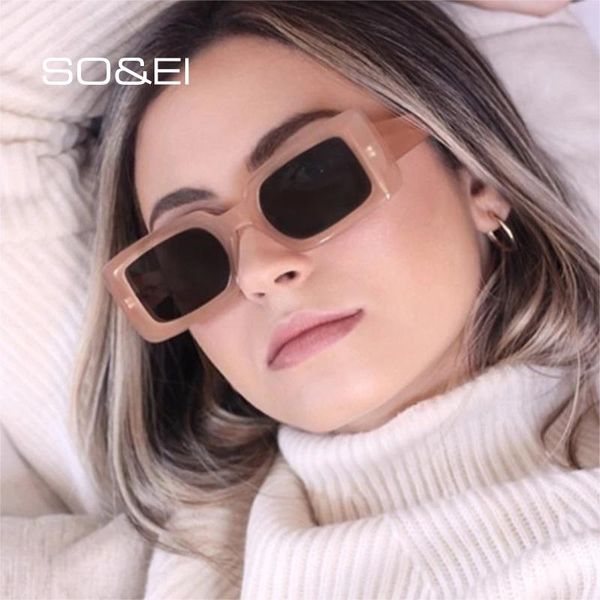 

so&ei ins popular fashion rectangle sunglasses women vintage jelly color eyewear brand designer sun glasses men square uv400, White;black