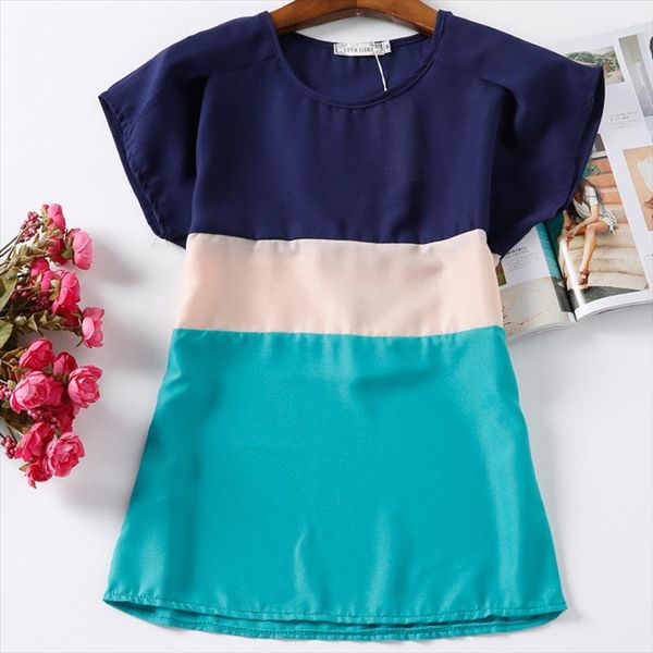 

quality brand casual tee chiffon contrast color summer t shirt women plus size roupas femininas body for women t shirt, White