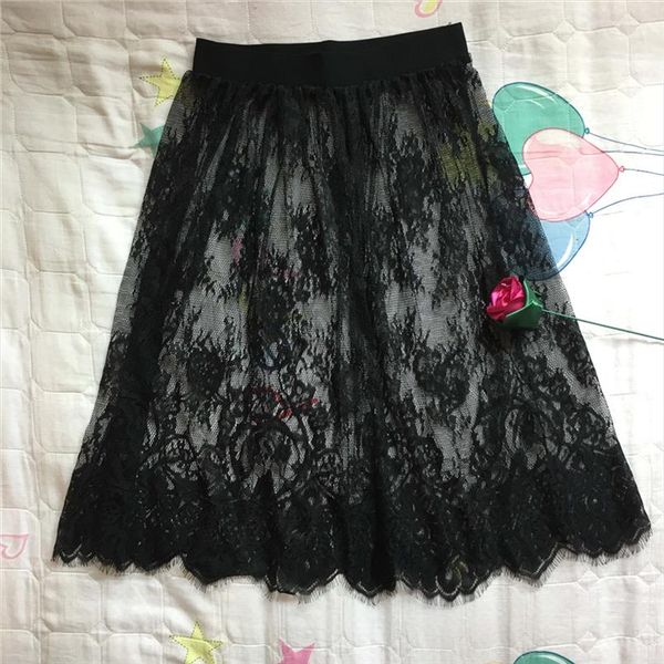 

women lace skirt overskirt ladies see through transparent hollow out high waist black white a line short mini skirt s6