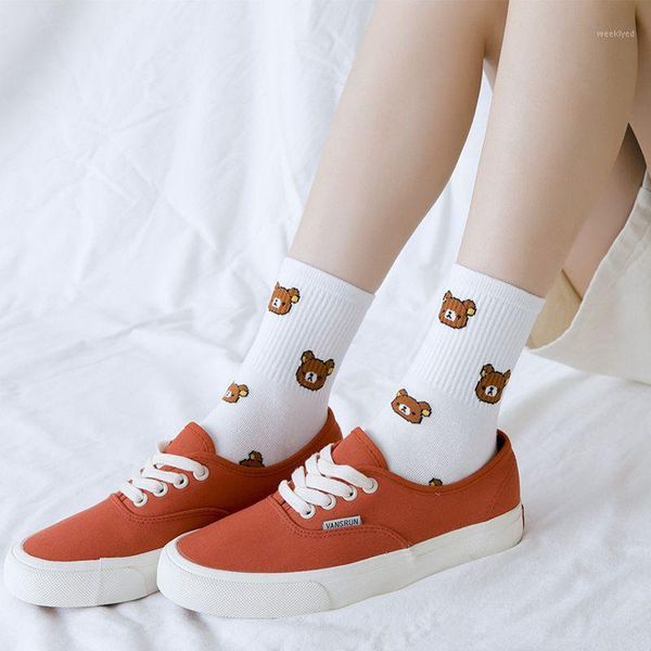 

1 pair of cute cartoon cubs with vertical stripes women's middle socks japanese casual, autumn and winter warm middle socks1, Black;white