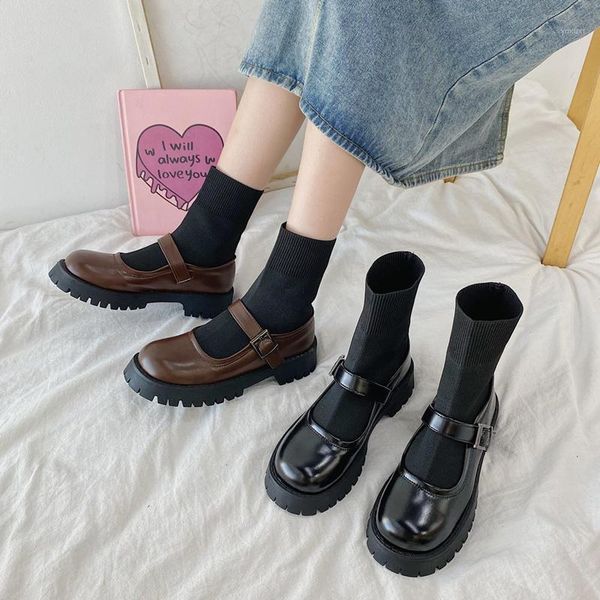 

boots lady shoes ankle booties women boots-women round toe luxury designer flat heel ladies med low lolita stockings1, Black