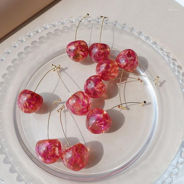 

2020 summer sweet red glass simulation cherry earrings for women girl cute fruit big statement dangle earrings party jewelry1, Silver