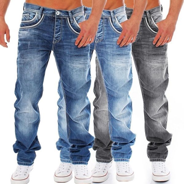 

2020 new men fashion casual straight jeans straight denim jeans hombre pants motorcycle slim fit trouser for men q0105, Black;white
