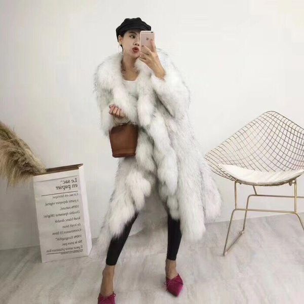 

women's fur & faux 2021 fxfurs fashion korean weaving lapel ruffle trench coat raccoon, Black