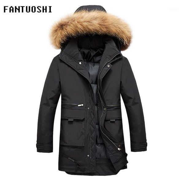 

winter long parkas men cotton padded fashion casual slim thick warm mens coats detachable cap jacket male plus size 4xl1, Black