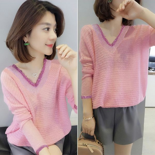 

vr4vq bobowaltz temperament pink sweet long sleeve v-neck new pine temperament women's clothing 2020 wide bobowaltz sweaterautumn pink, White;black