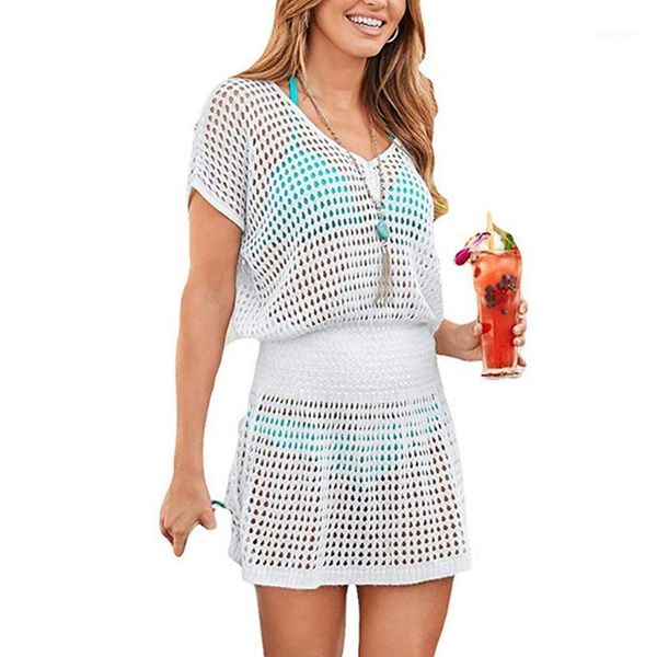 

knitted beach sarong tunic hollow out swim suit cover up beach cover up pareo bathing suit ups white s1, White;black