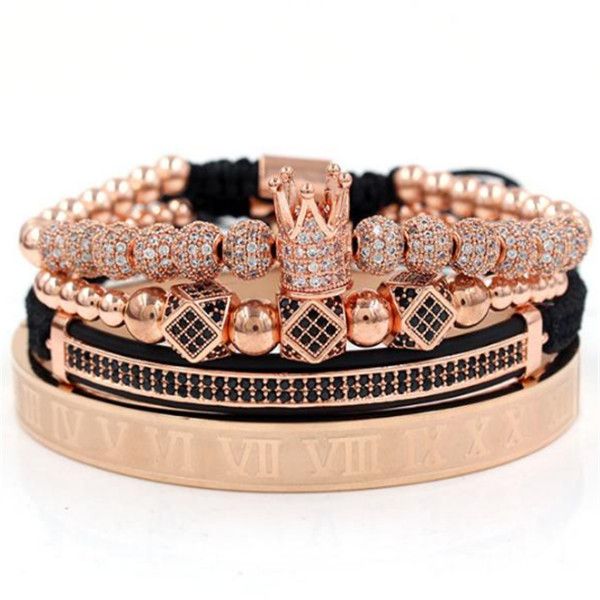 

3pcs/set roman numeral titanium steel bracelet couple bracelet/crown/for lovers/bracelets for women luxury jewelry a518 fashion design, Black